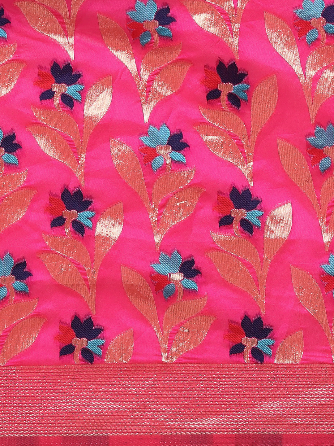 Magenta Banarasi Floral Meenakari Resham Woven Embellished Silk Saree