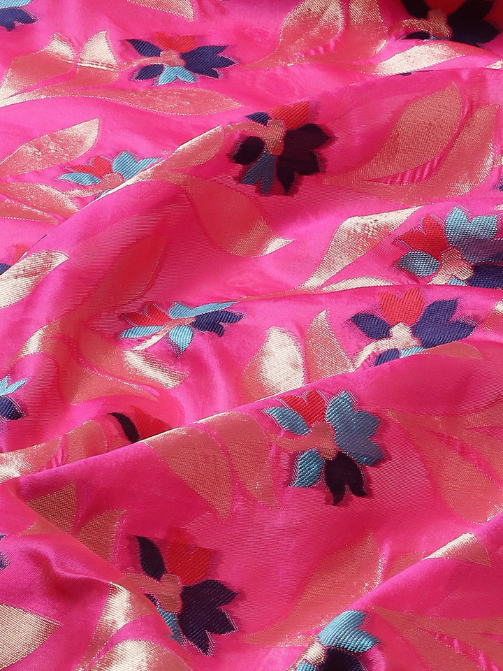 Magenta Banarasi Floral Meenakari Resham Woven Embellished Silk Saree