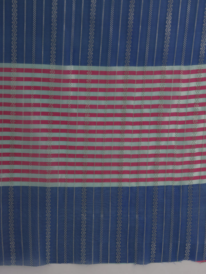Blue Chanderi Silk Stripes Woven Traditional Saree