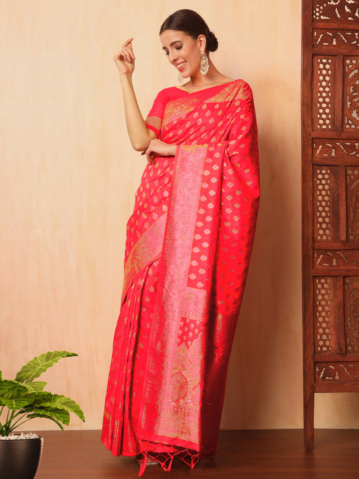 Resham & Zari Woven Traditional Silk Banarasi Saree with Ethnic ambi Motifs