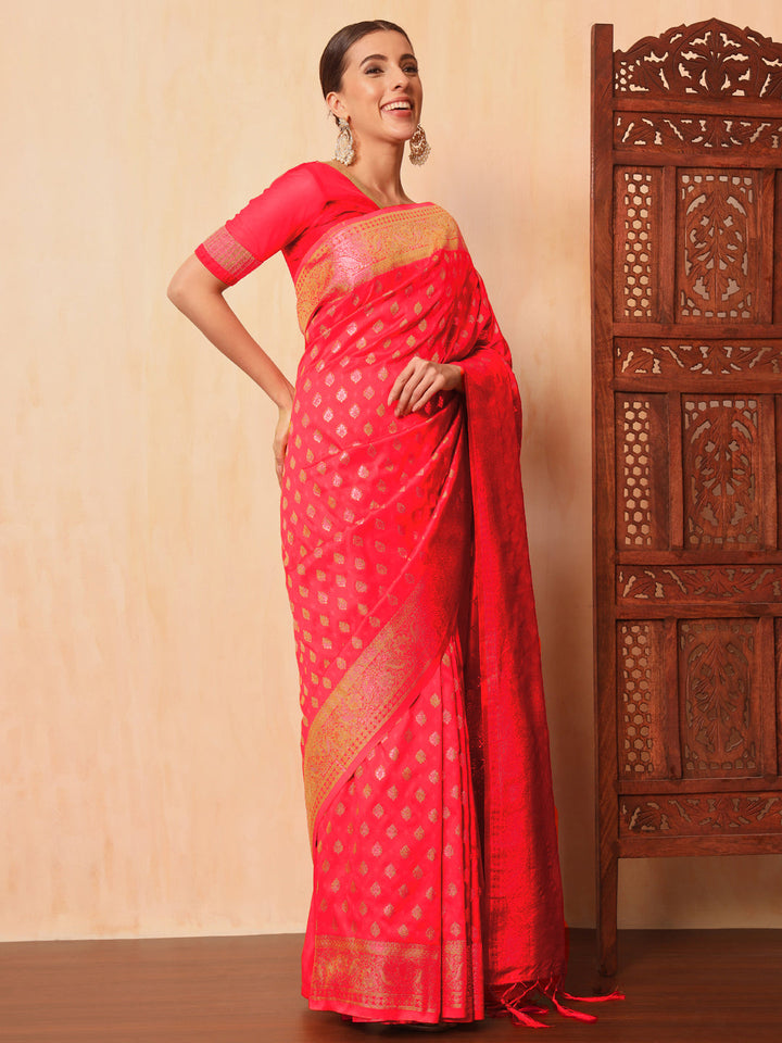 Resham & Zari Woven Traditional Silk Banarasi Saree with Ethnic ambi Motifs