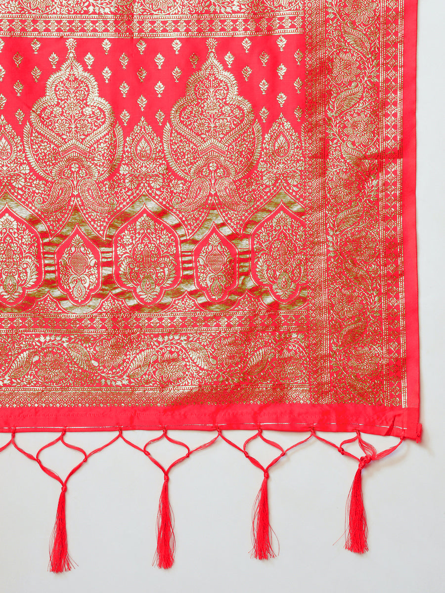 Resham & Zari Woven Traditional Silk Banarasi Saree with Ethnic ambi Motifs