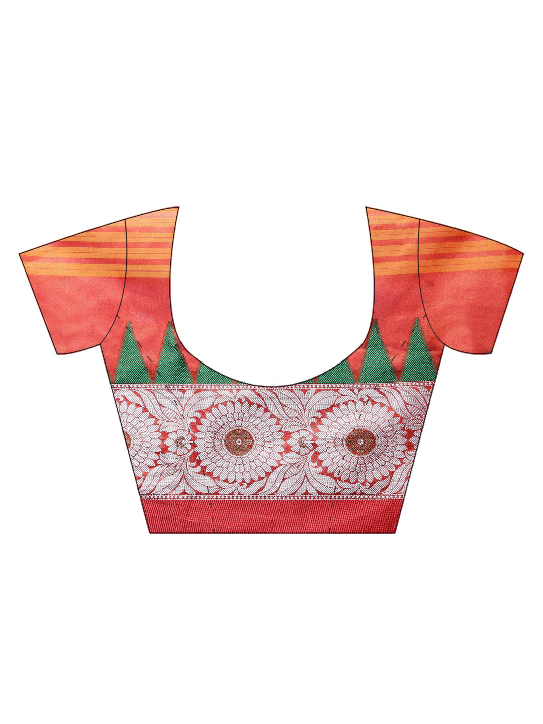 Striped Handloom Banarasi Saree with Contrast Temple Pattern Border