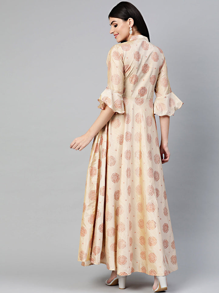 Flared Printed Kurta Dress with Copper block print