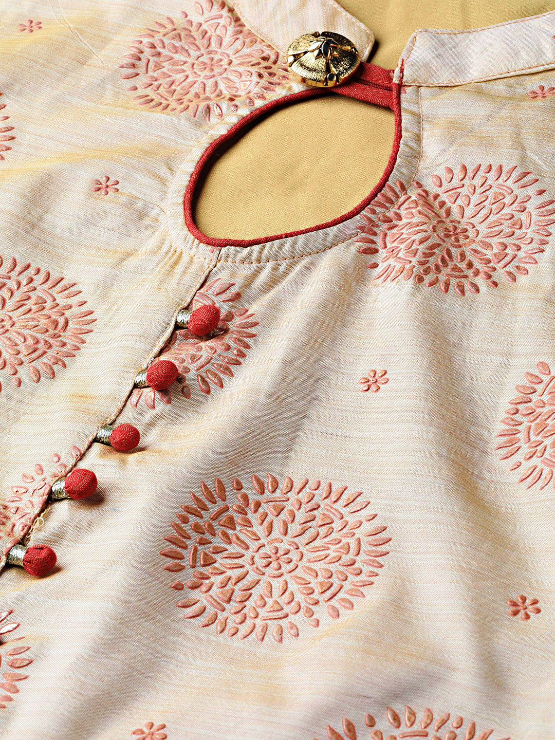 Flared Printed Kurta Dress with Copper block print