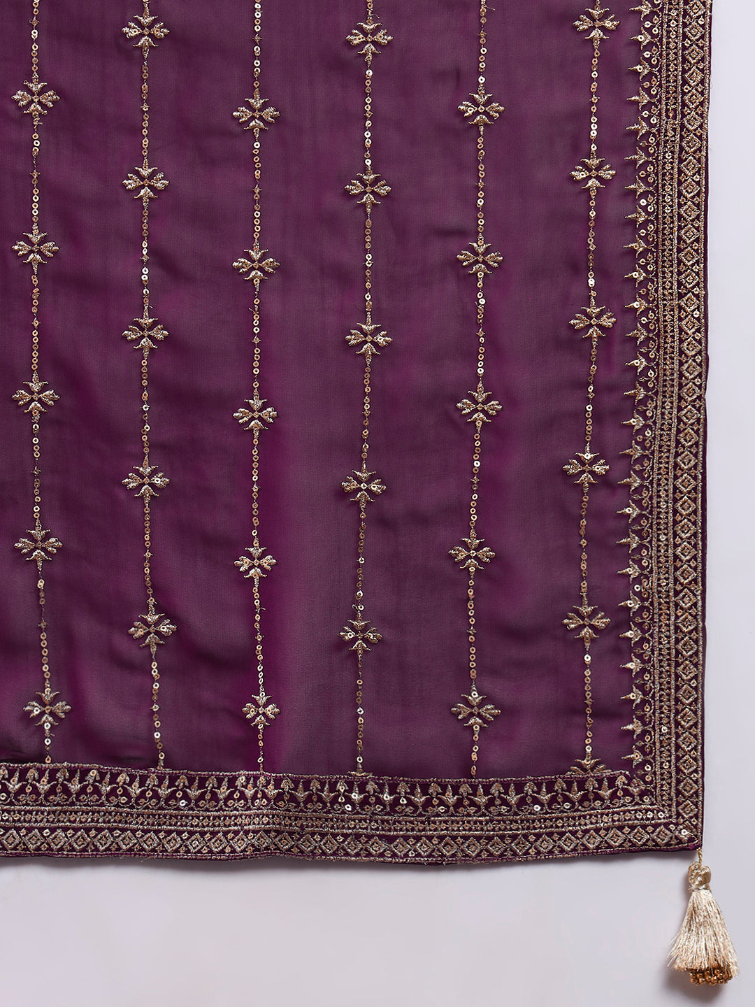 Zardozi Aari Embroidery & Sequined Kurta with Embroidered Dupatta & Solid Pallazo