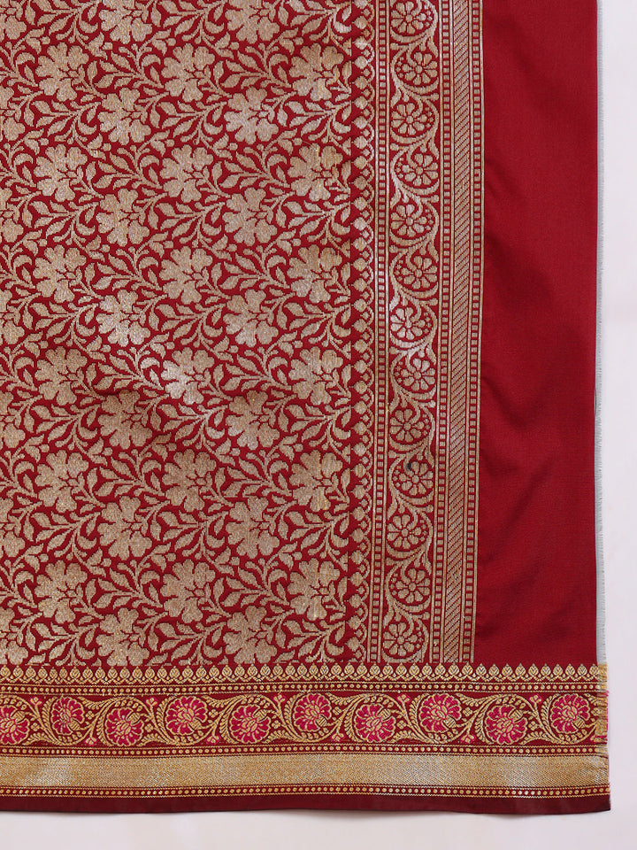 Banarasi Zari Woven Traditional Handloom Silk Saree with Intricate Floral Motifs