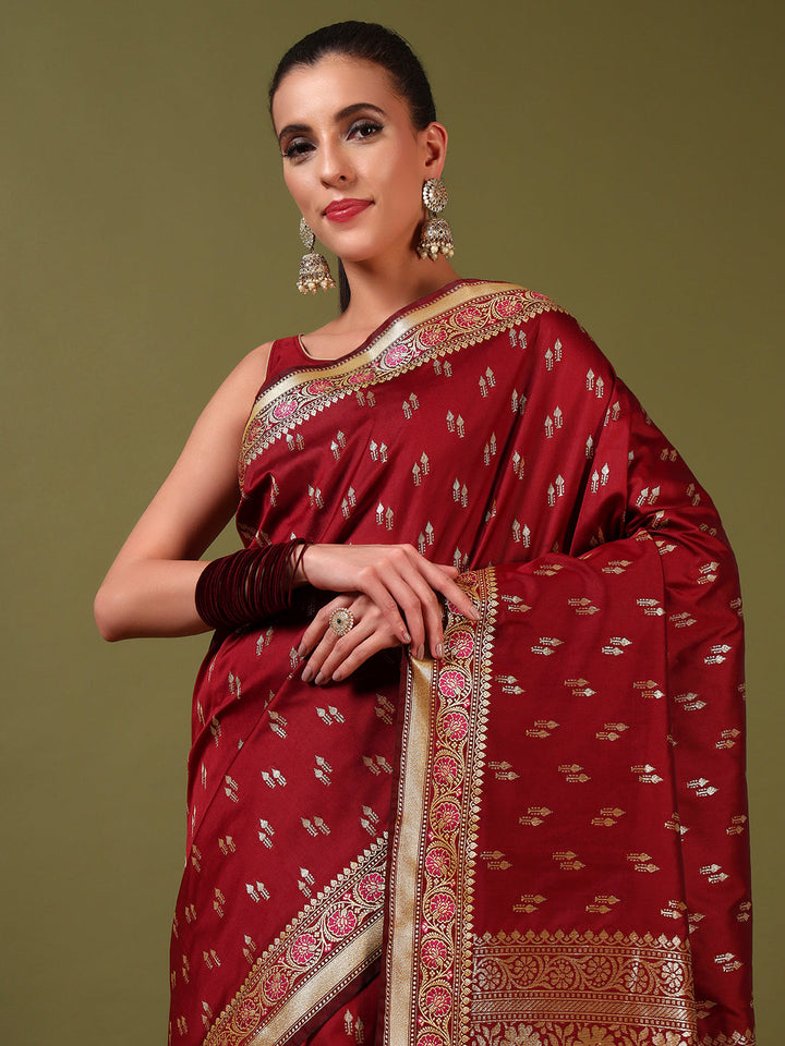 Banarasi Zari Woven Traditional Handloom Silk Saree with Intricate Floral Motifs