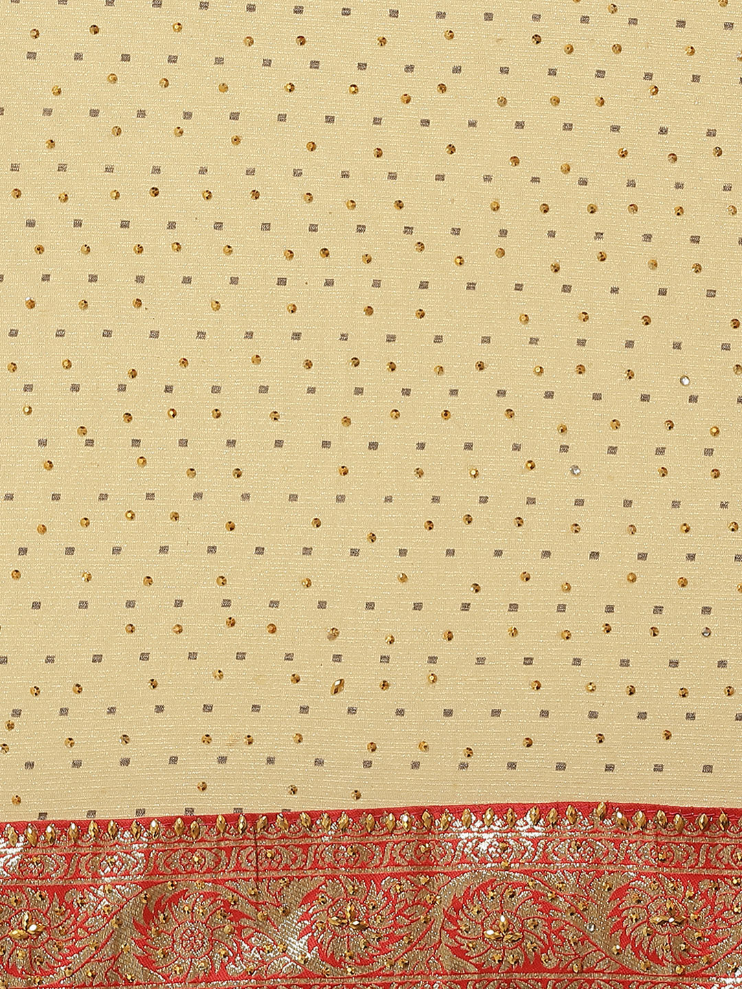 Traditional Kundan Embellished Saree with Royal Contrast Brocade Border