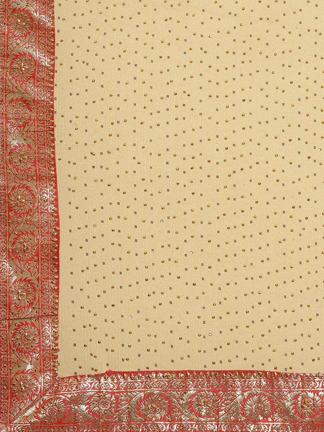 Traditional Kundan Embellished Saree with Royal Contrast Brocade Border