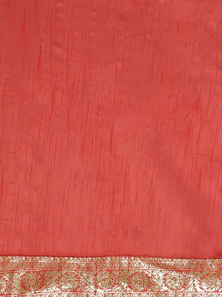 Traditional Kundan Embellished Saree with Royal Contrast Brocade Border