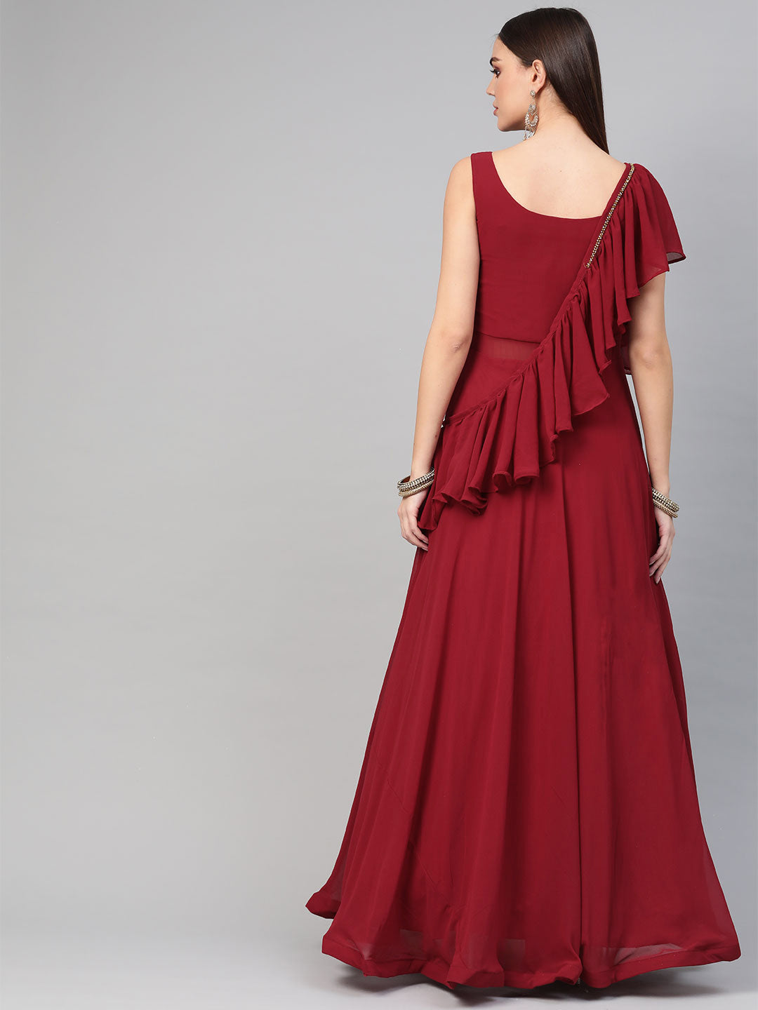 Georgette Cocktail Gown with Ruffled cape style dupatta