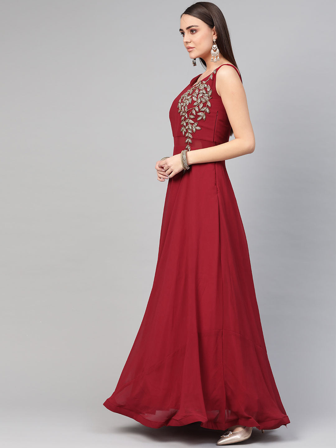 Georgette Cocktail Gown with Ruffled cape style dupatta