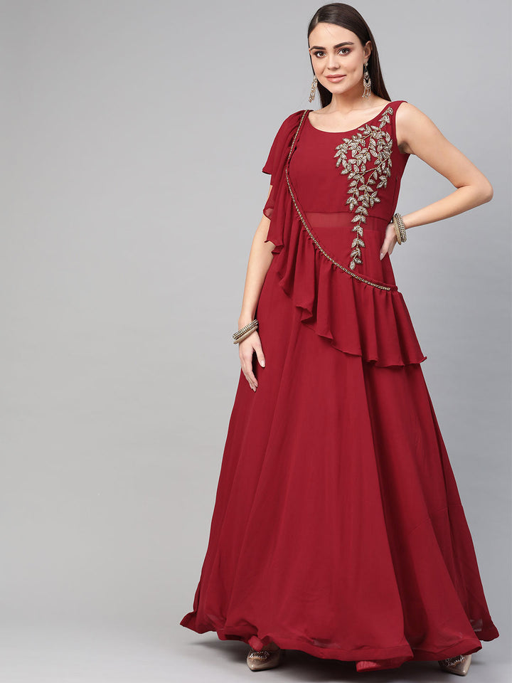Georgette Cocktail Gown with Ruffled cape style dupatta