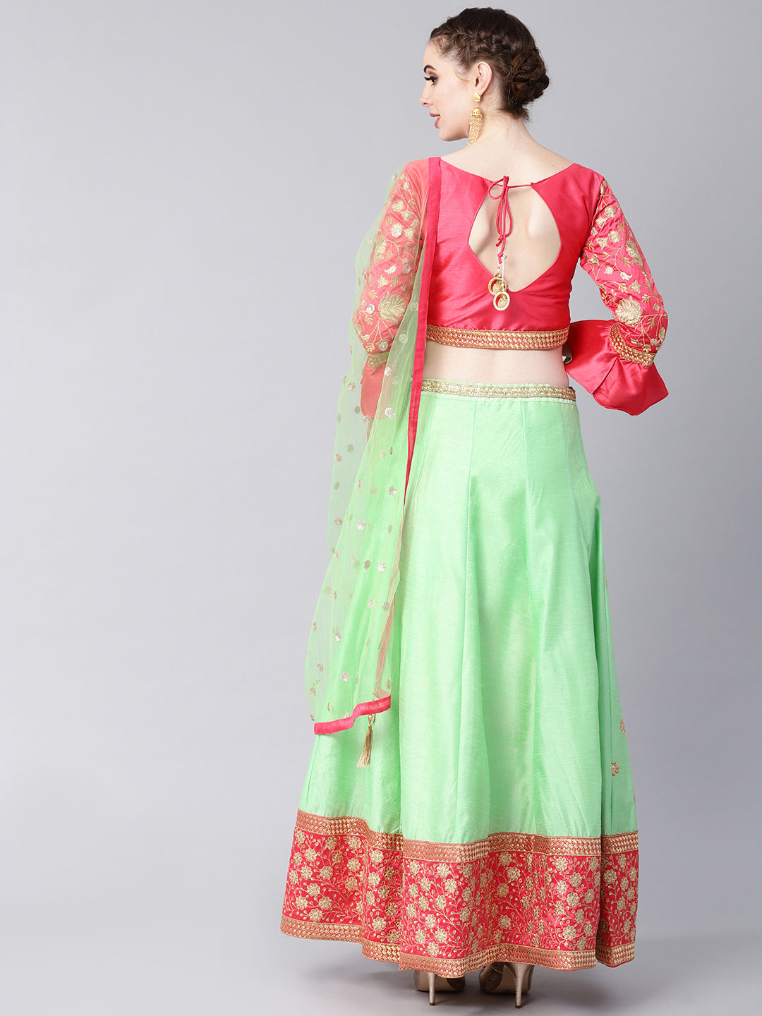 Embroidered Crop Top Lehenga Choli with Bell Sleeves