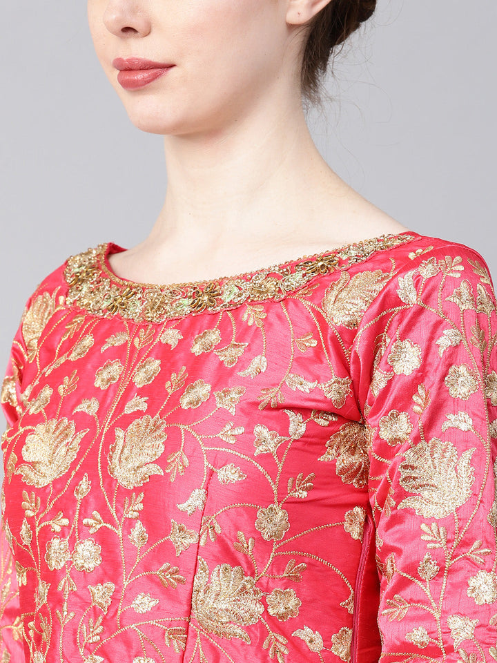 Embroidered Crop Top Lehenga Choli with Bell Sleeves