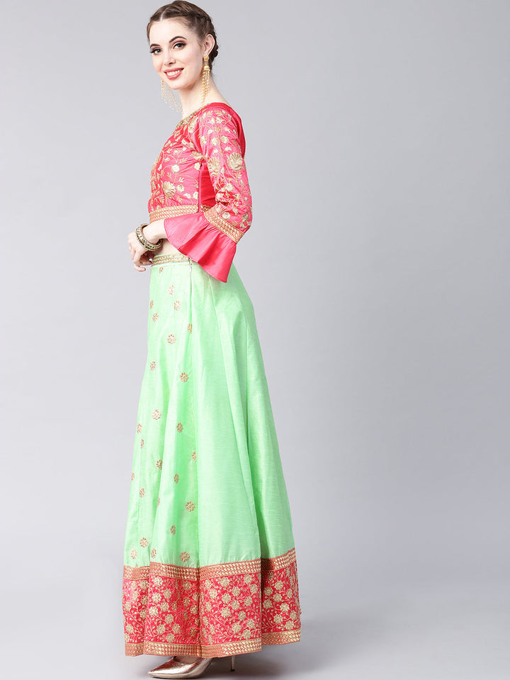 Embroidered Crop Top Lehenga Choli with Bell Sleeves