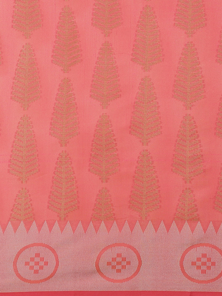 Handloom Chanderi Saree with Tropical woven patterns and a Temple style border