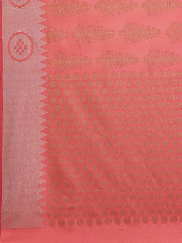Handloom Chanderi Saree with Tropical woven patterns and a Temple style border