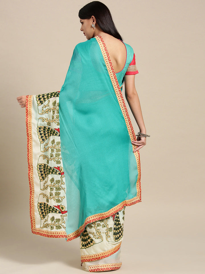 Chiffon Ombre Saree with Resham Embroidered Peacock Motifs