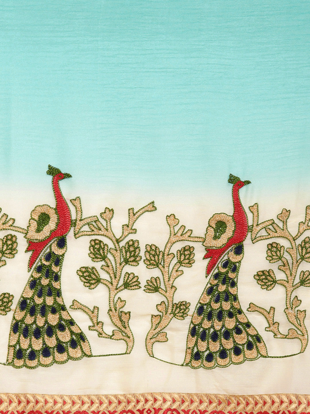 Chiffon Ombre Saree with Resham Embroidered Peacock Motifs