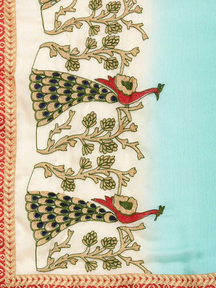 Chiffon Ombre Saree with Resham Embroidered Peacock Motifs