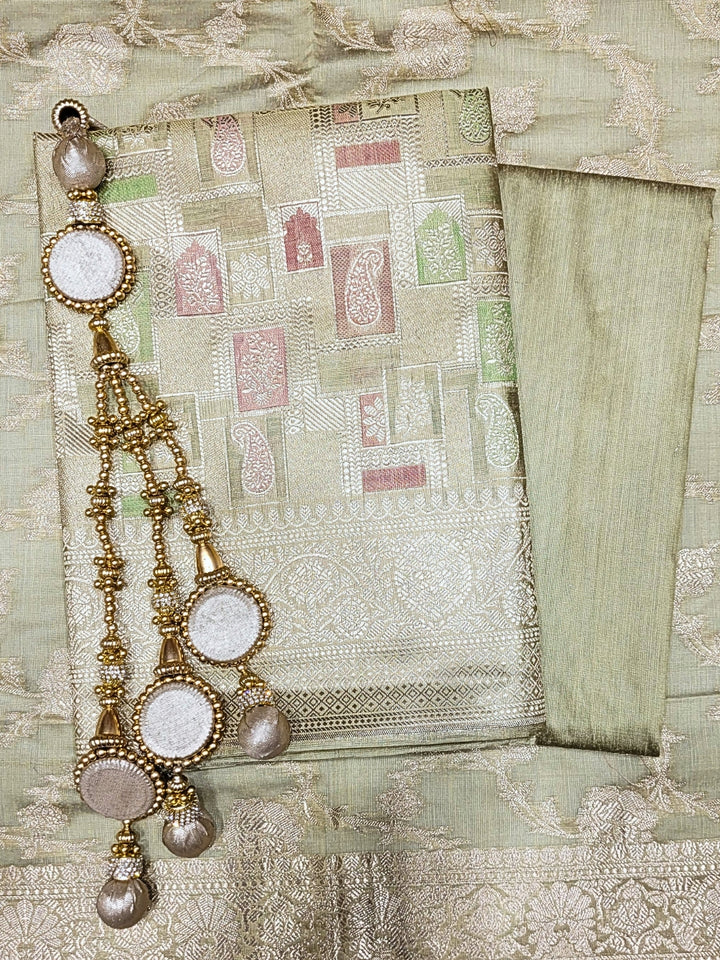 Chhabra 555 Meeanakari Weaving Banarasi Handloom Dress Material with Checked Paisley Motifs