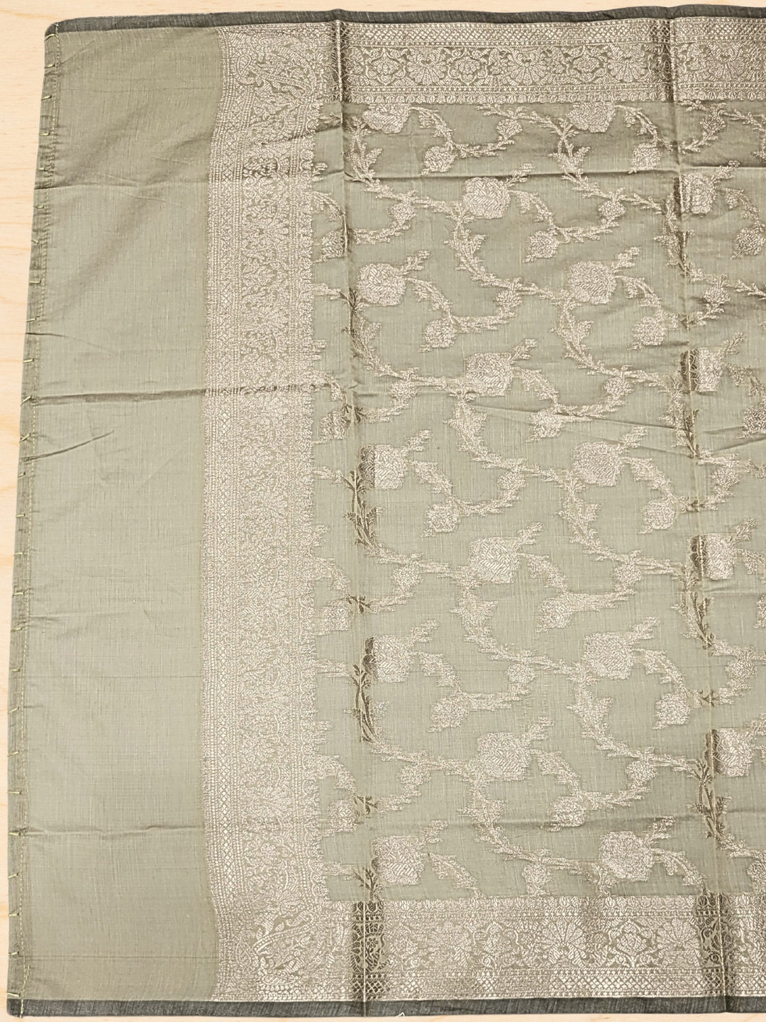 Meeanakari Weaving Banarasi Handloom Dress Material with Checked Paisley Motifs