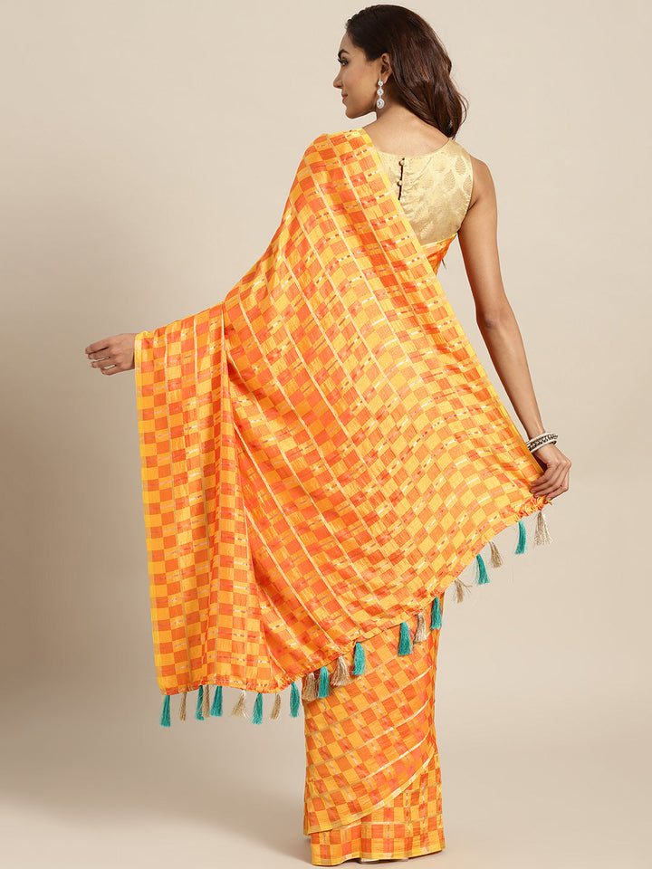 Checked Gharchola Style Saree with Peacock Motif Blouse