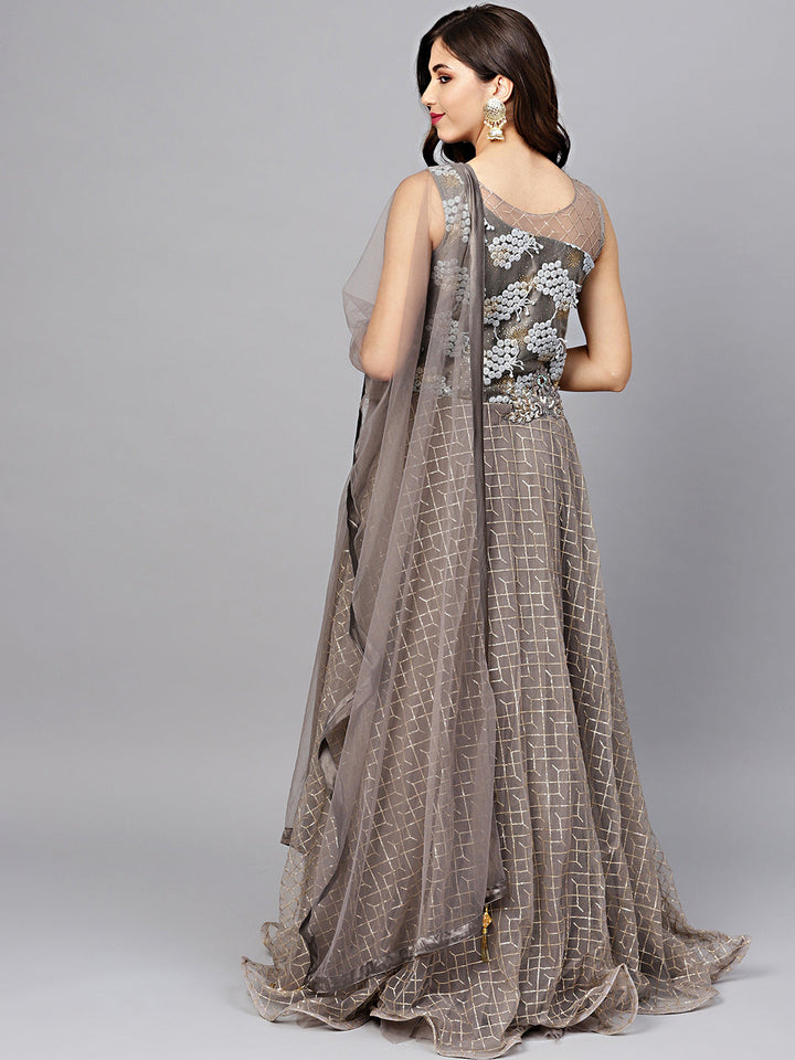Flared Anarkali Gown with Zari, Resham Embroidery