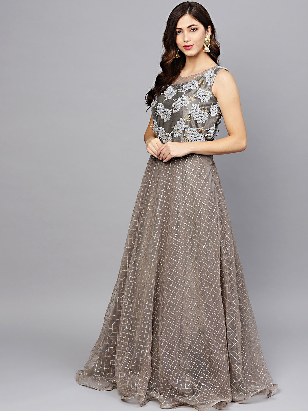 Flared Anarkali Gown with Zari, Resham Embroidery