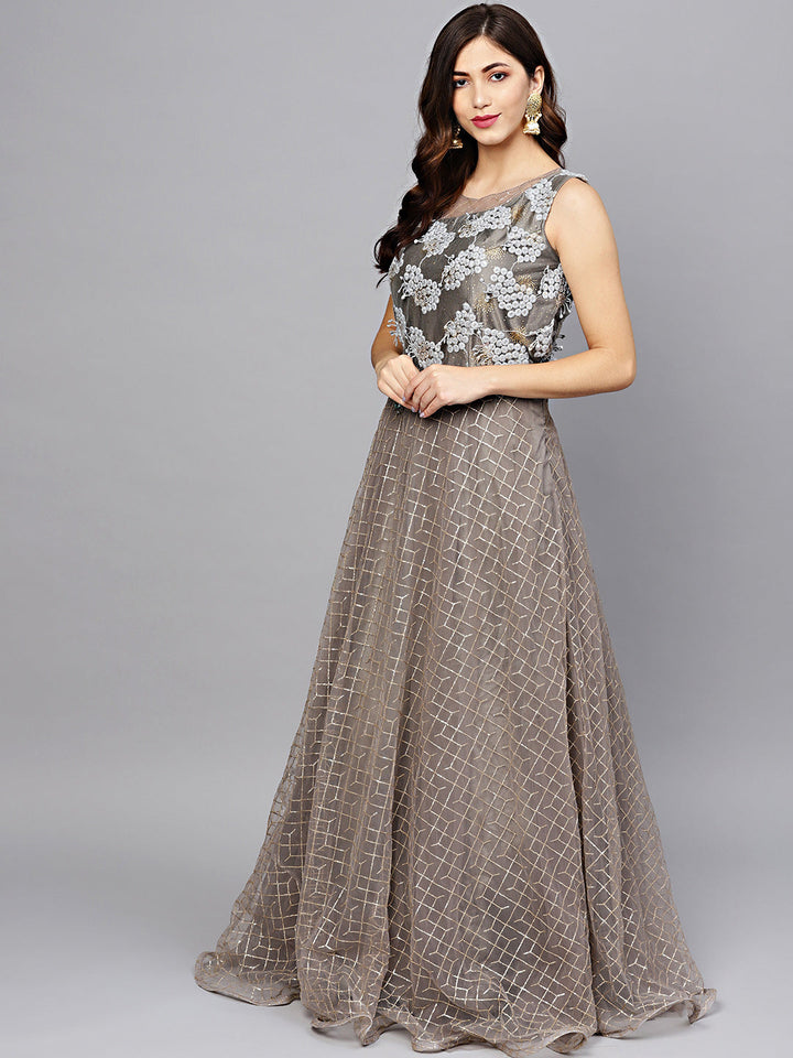 Flared Anarkali Gown with Zari, Resham Embroidery