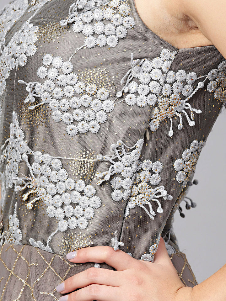 Flared Anarkali Gown with Zari, Resham Embroidery