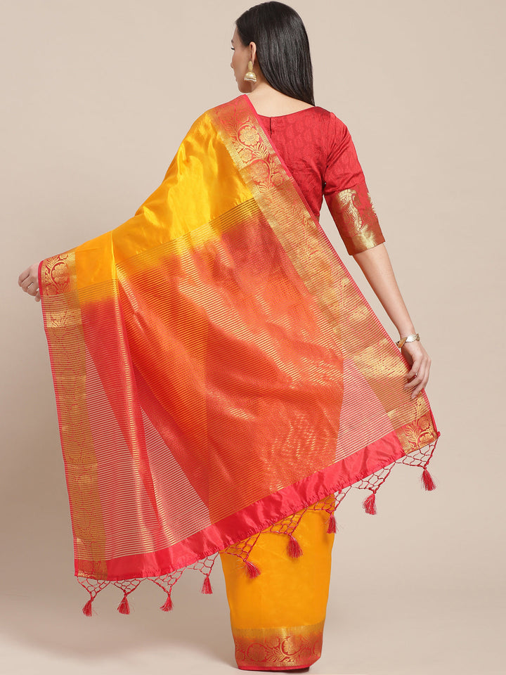 Banarasi Chanderi Checkered Saree with Contrast Brocade Blouse &Heavy Pallu with Tassels