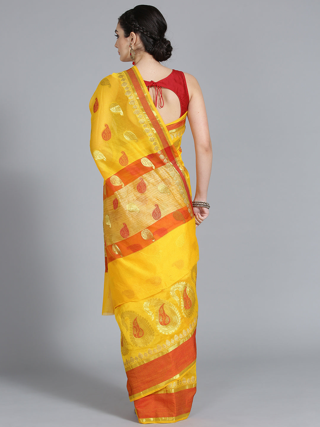 Chanderi Silk Saree with Zari Resham Woven Paisleys