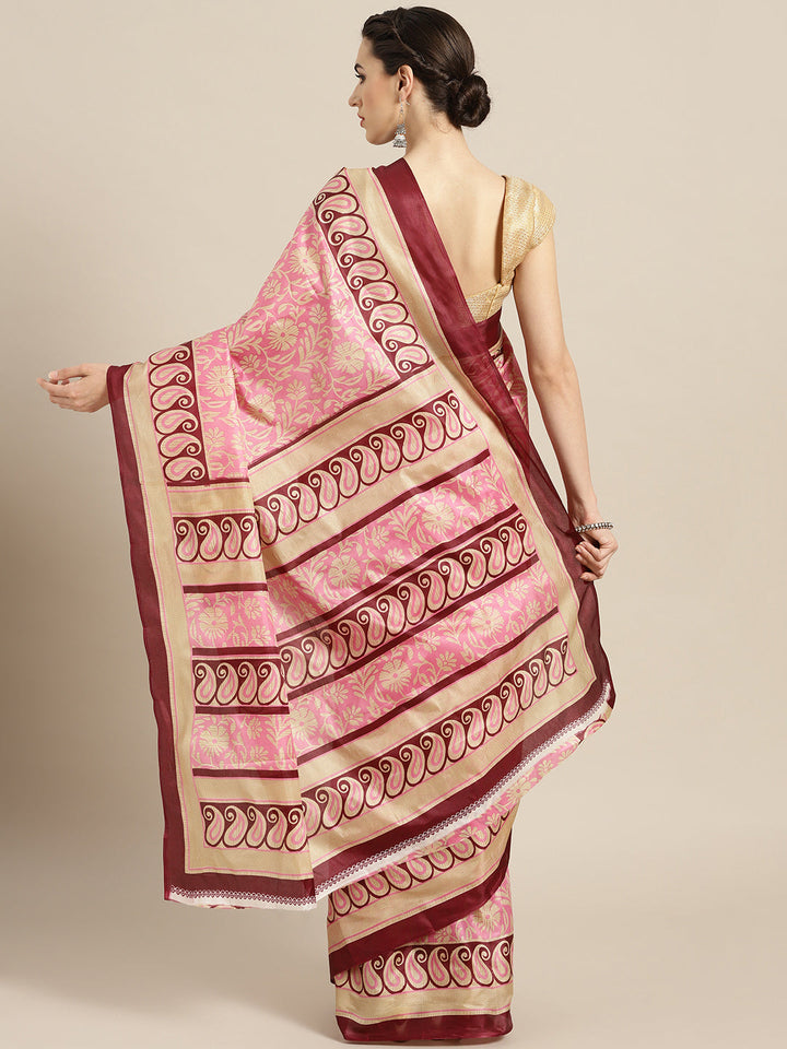 Printed Bhagalpuri Saree with Paisley and Floral Motifs