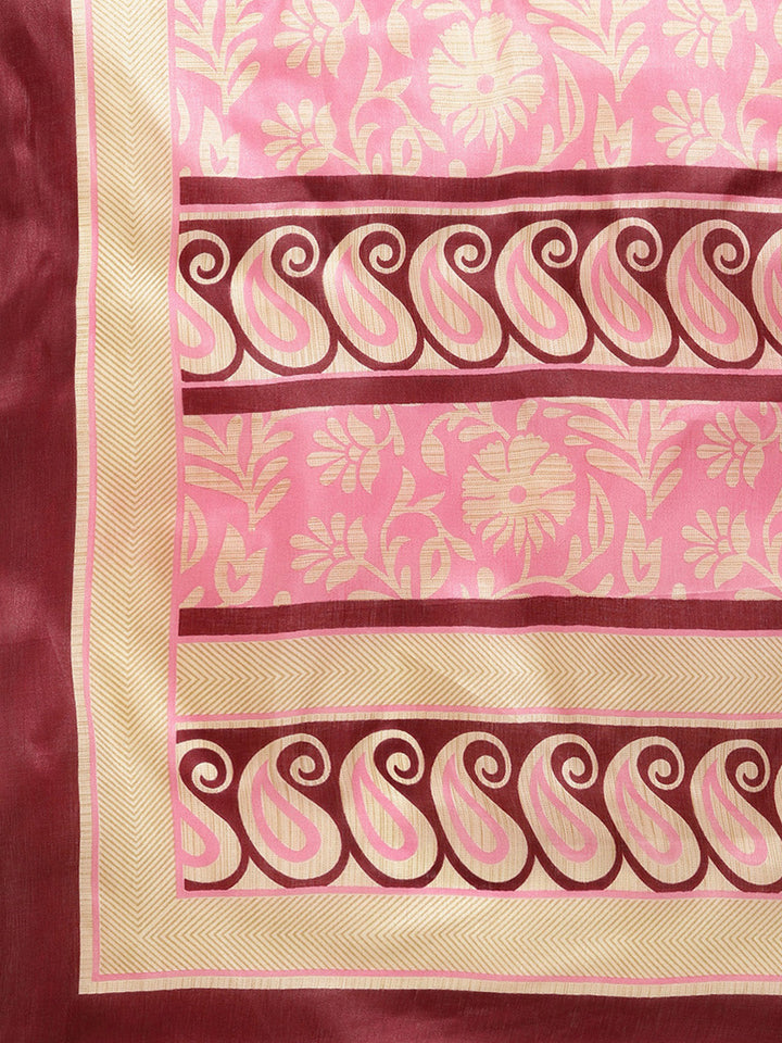 Printed Bhagalpuri Saree with Paisley and Floral Motifs
