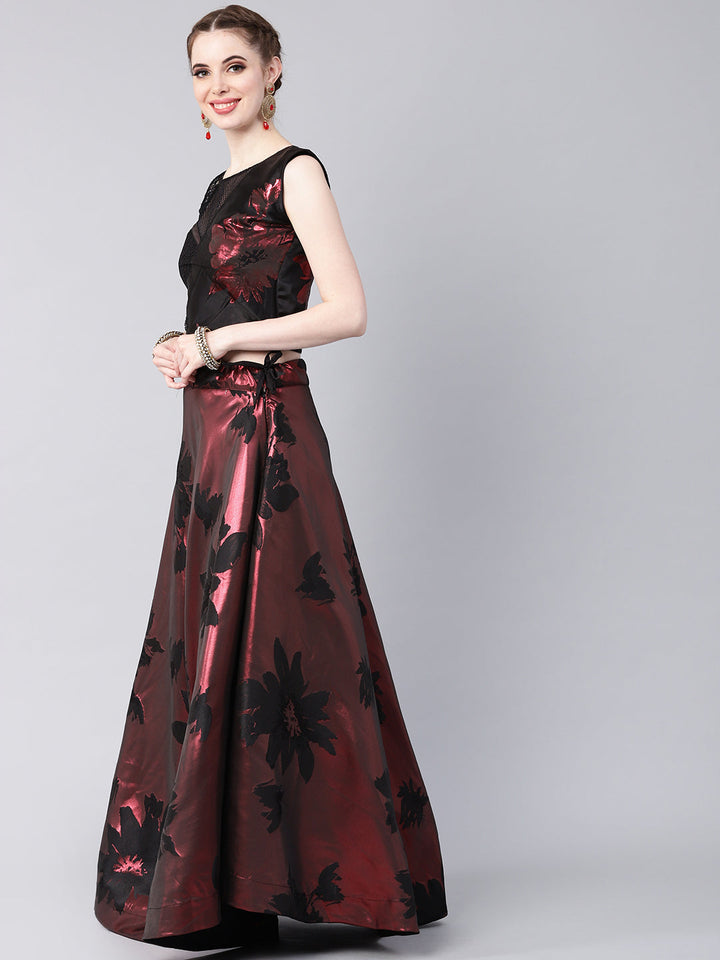 Embellished Crop Top Lehenga Choli with Metallic Foil Print