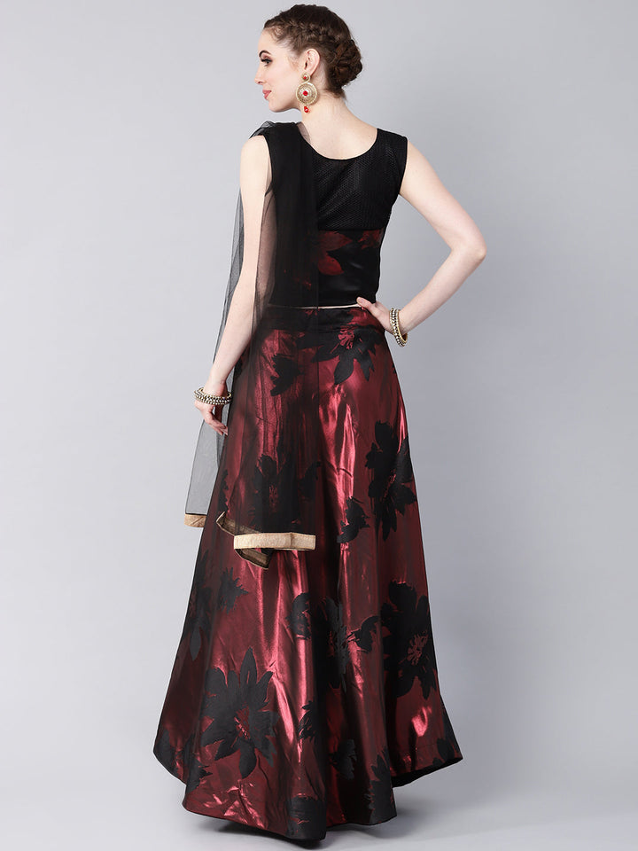 Embellished Crop Top Lehenga Choli with Metallic Foil Print