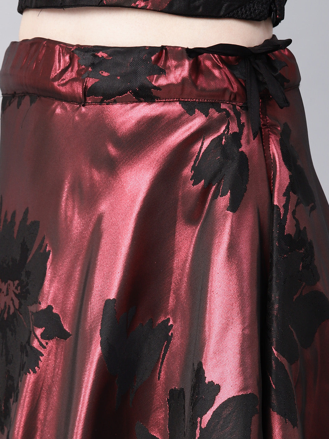 Embellished Crop Top Lehenga Choli with Metallic Foil Print