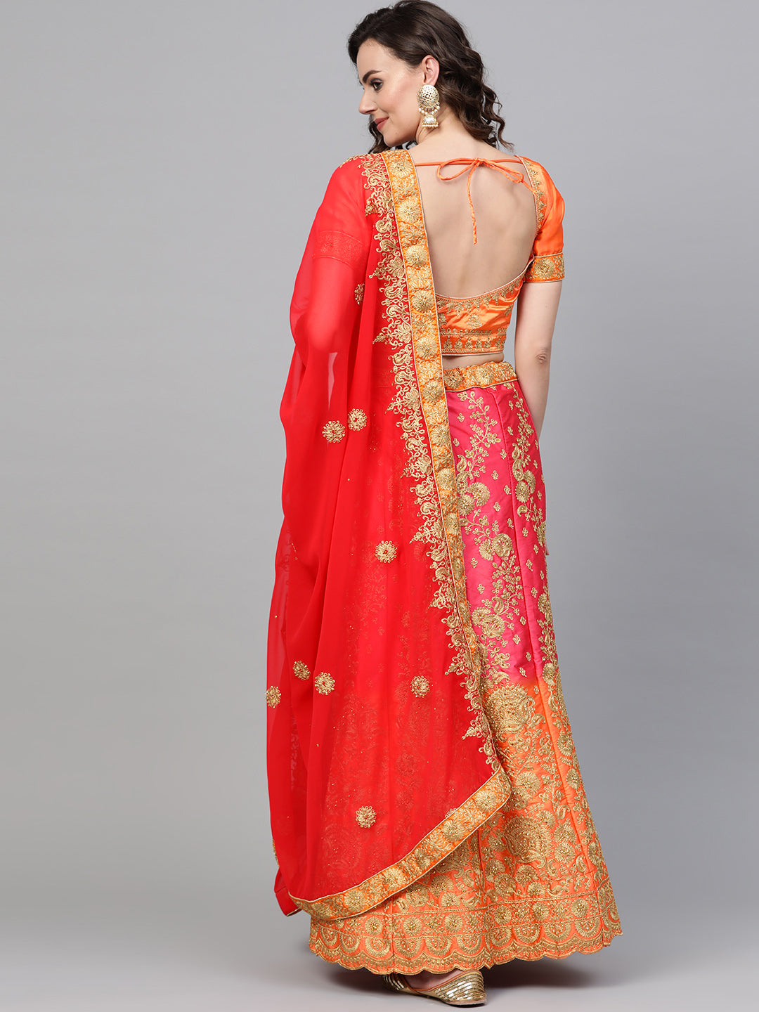 Ombre Semi-stitched Lehenga set with Floral Zari embroidery
