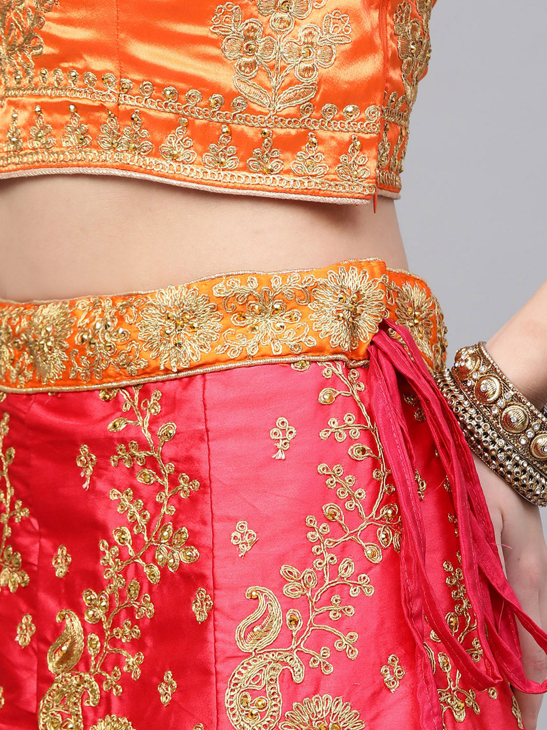 Ombre Semi-stitched Lehenga set with Floral Zari embroidery