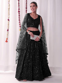 Chhabra 555 All over Sequin Embroidery Lehenga Set with Tassled Choli & Embellished Dupatta