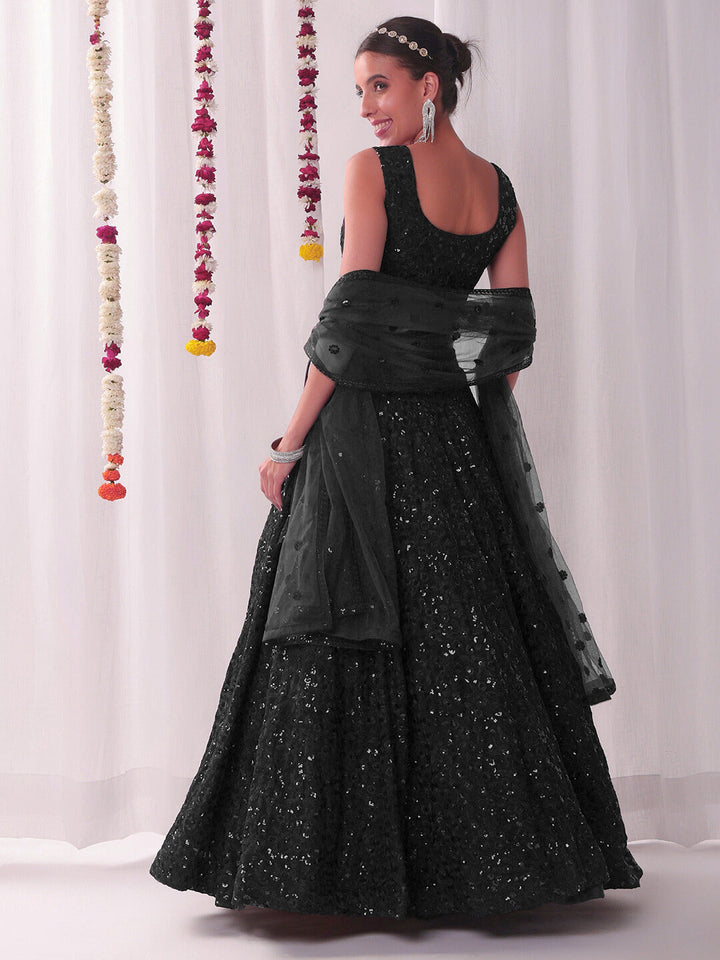 Chhabra 555 All over Sequin Embroidery Lehenga Set with Tassled Choli & Embellished Dupatta