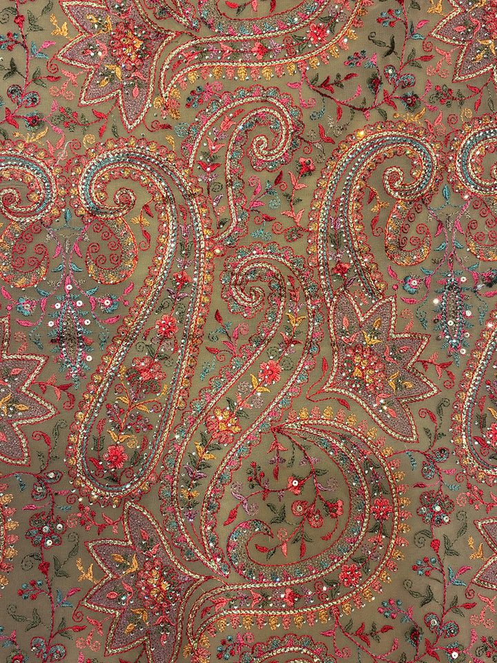Georgette Saree with Paisley Zari & Sequin Border and Blouse Piece
