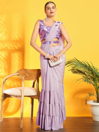 Chhabra 555 Pre-Stitched Belted Saree with Sequinned Floral Motifs and Tiered Drape