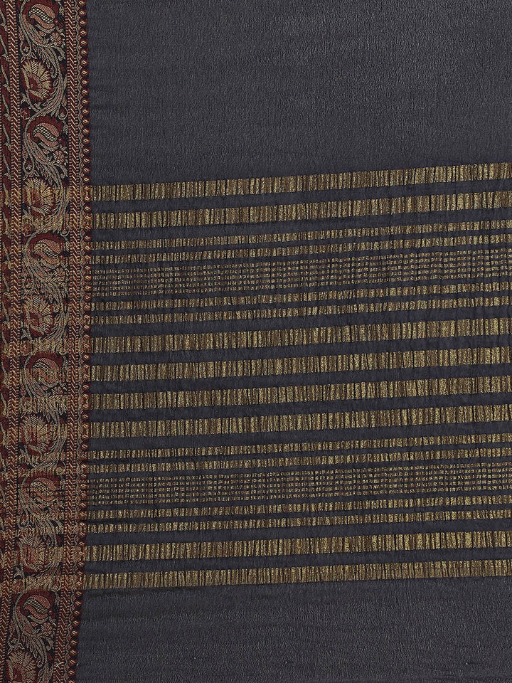 Banarasi Jamdani inspired Ethnic Saree with Floral Intricate border and Heavy Pallu