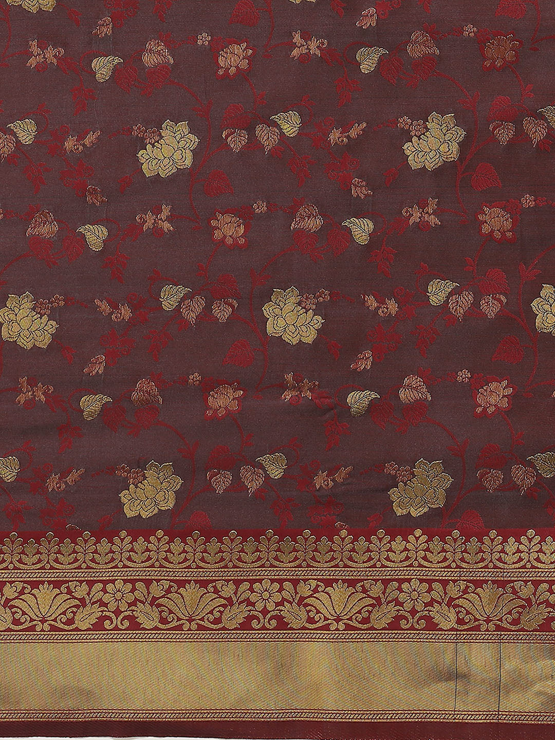 Maroon Oxidised Zari Self Woven Banarasi Jamdani Silk Saree