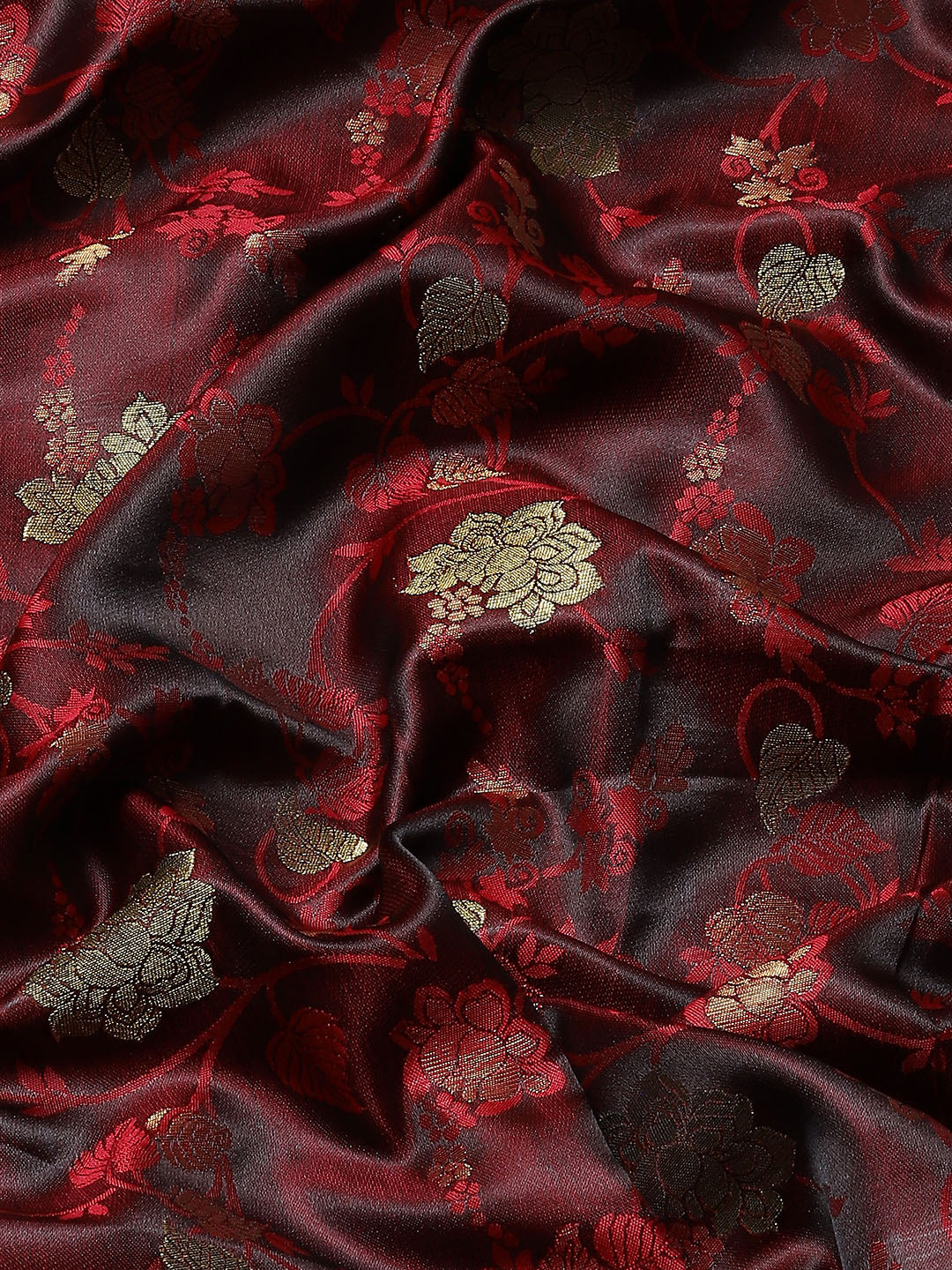 Maroon Oxidised Zari Self Woven Banarasi Jamdani Silk Saree