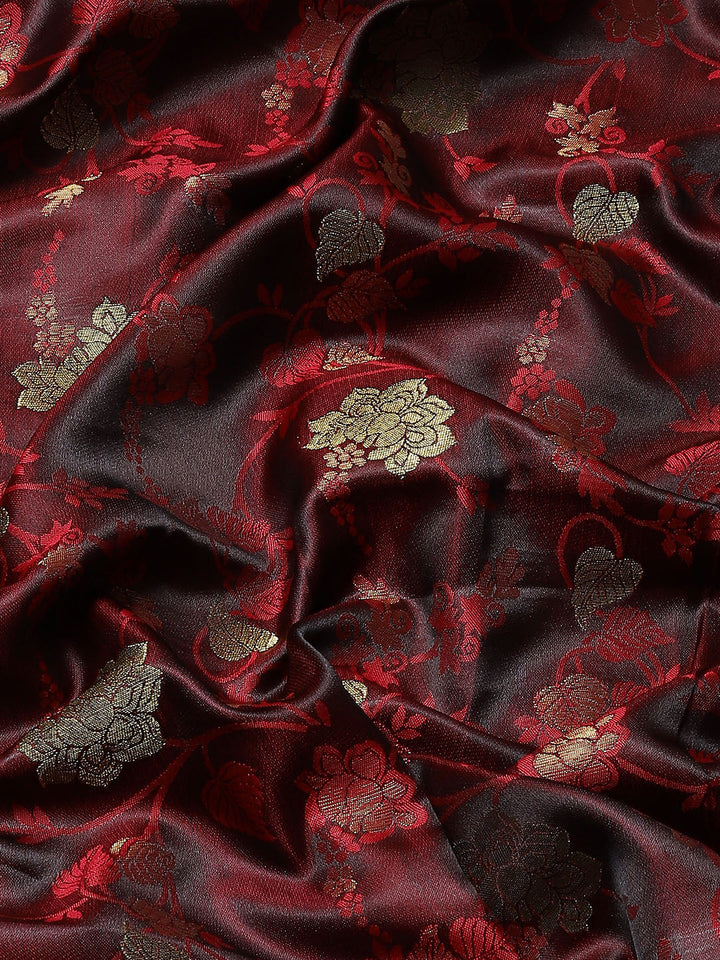 Maroon Oxidised Zari Self Woven Banarasi Jamdani Silk Saree
